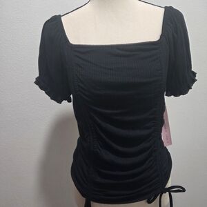 Crave Fame Black Ruched Blouse